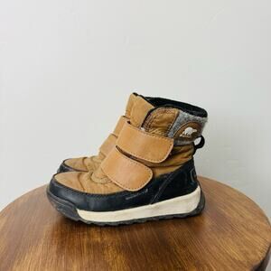 Sorel Kids Whitney II Tan Leather Adjustable Strap Winter Boots Girls Size 9